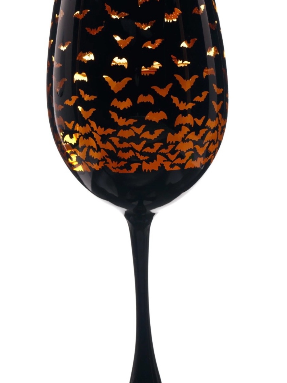 Festive Black Wine Glass with Orange Bat Motif